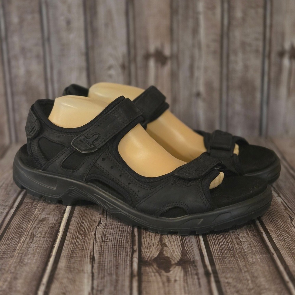 Sz 47/ 13-13.5 Mens ECCO Yucatan Black Leather Sport Hiking Sandals VGUC! - Picture 3 of 7